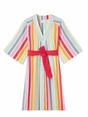 Multicolor Stripe Women's Robe with Pink Belt